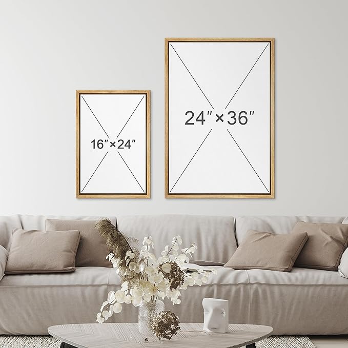 SIGNFORD Framed Canvas Print Wall Art Set Jungle Palm Leaf Geometric Polygons Abstract Shapes Illustration Modern Art Decorative Nordic Nature for Living Room, Bedroom, Office - 16"x24"x2 Natural