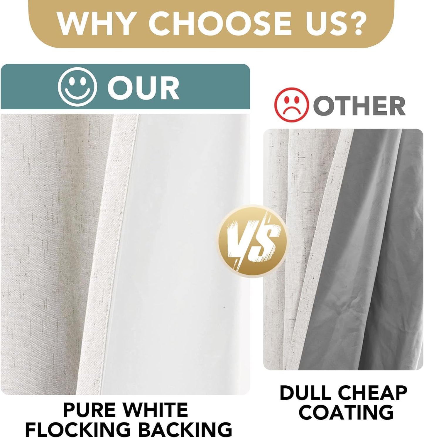 H.VERSAILTEX Linen Blackout Curtains 63 Inches Long 100% Absolutely Blackout Thermal Insulated Textured Linen Look Curtain Draperies Anti-Rust Grommet, Energy Saving with White Liner, 2 Panels, Ivory