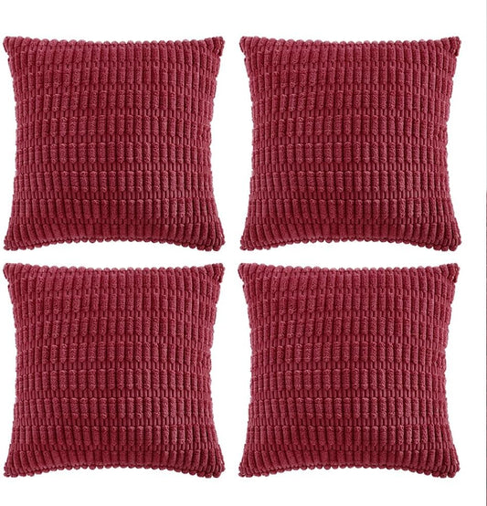 Fancy Homi 4 Packs Burgundy Decorative Throw Pillow Covers 26x26 Inch for Living Room Couch Bed, Holiday Christmas Home Decor Gift, Soft Plush Corduroy Cute Square Accent Cushion Case 66x66 cm