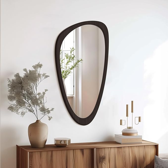 WallBeyond Asymmetrical Mirror, Irregular Wall Mirror, Wall Mirrors Decorative for Bedroom Living Room Entryway Hall, Wood Mirror for mid Century Modern Decor 30" H x 19" W, Black
