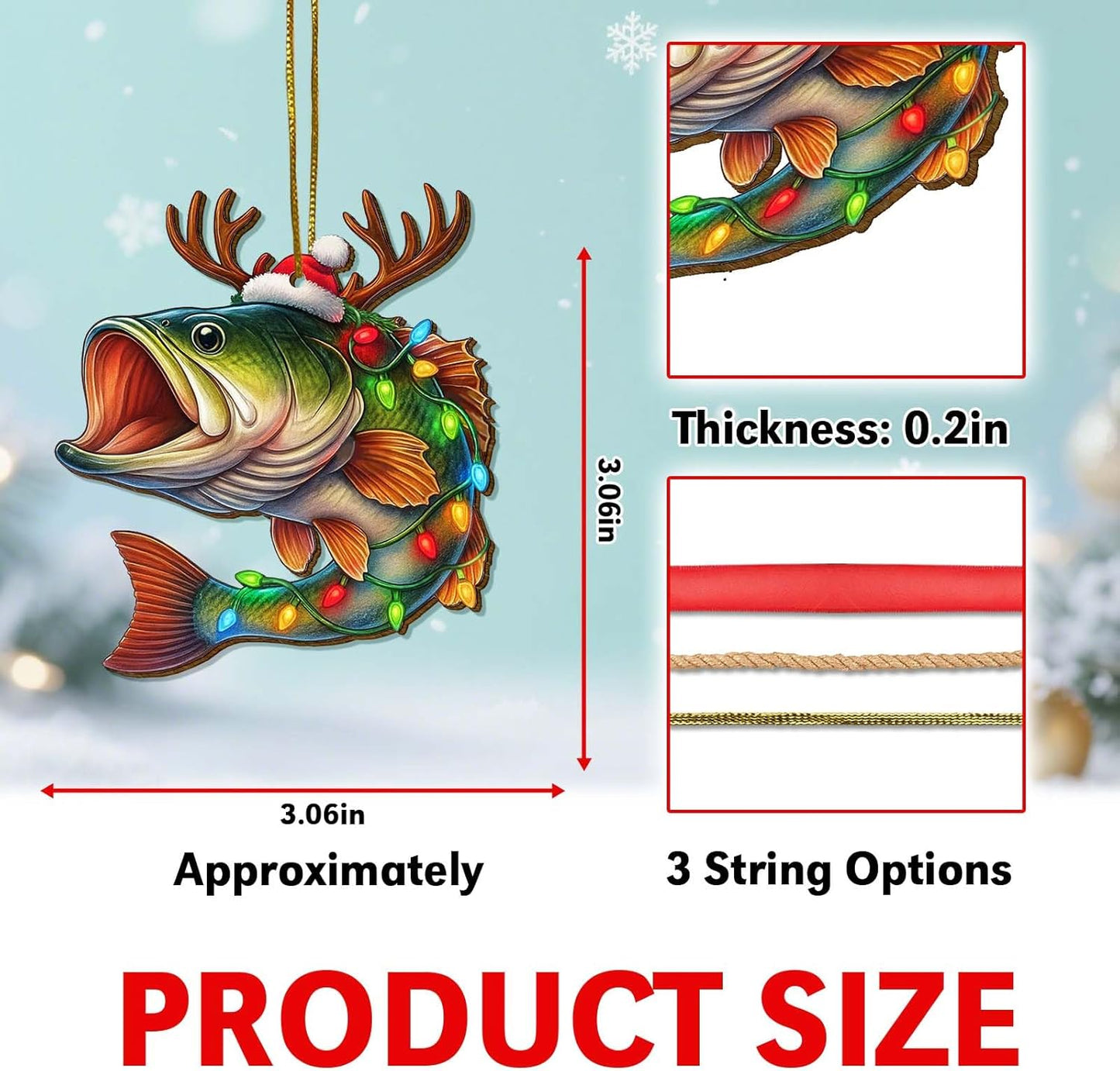 Funny Bass Fishing Ornament, Wooden Christmas Tree Decoration for Fishermen, Holiday Keepsake Gift for Men, Fish Lover Ornaments