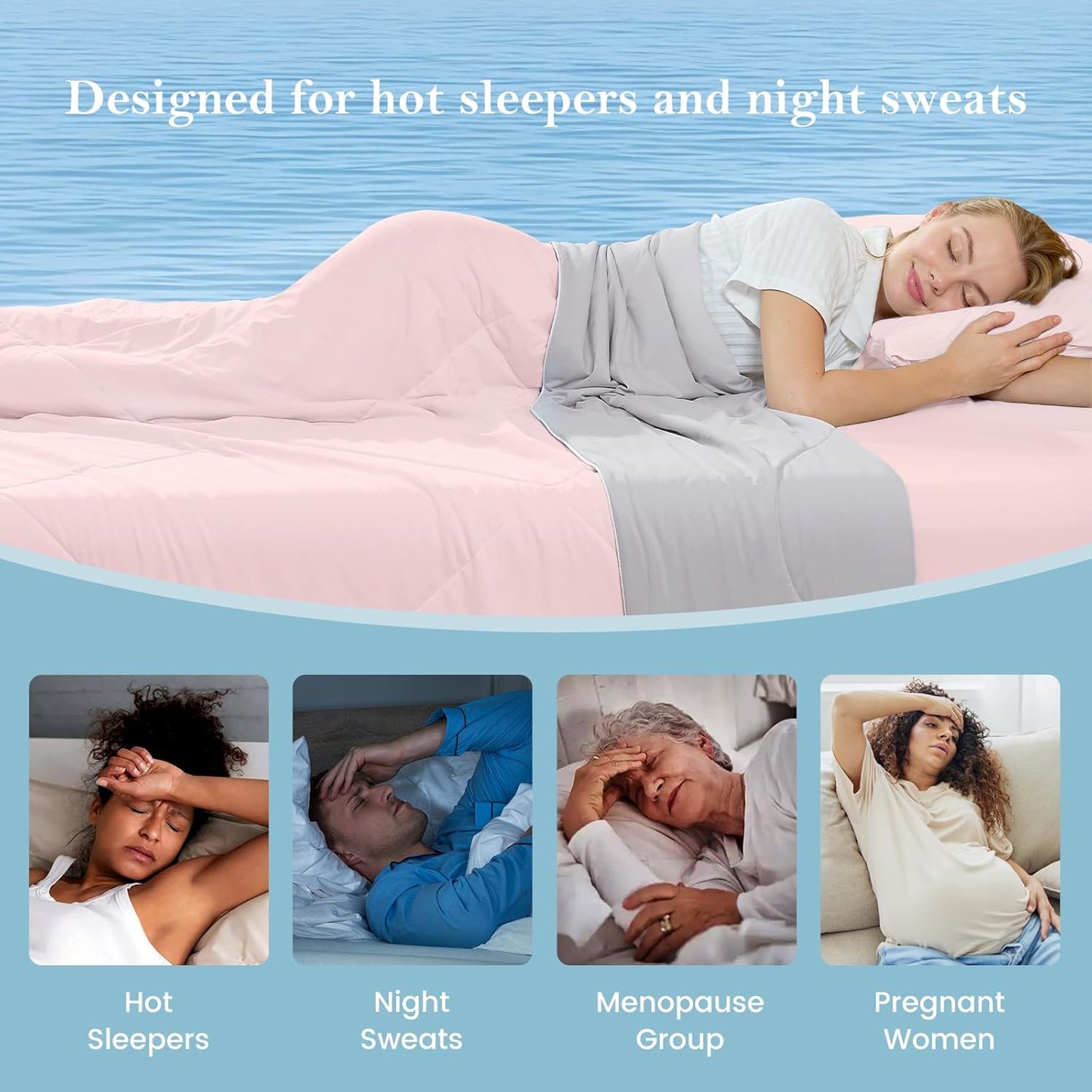 Cozy Bliss Cooling Comforter Queen Size, Cooling Blankets for Hot Sleepers and Night Sweats, Pink Gray Summer Comforter for Queen Size Bed, Breathable Soft Lightweight Silk Smooth