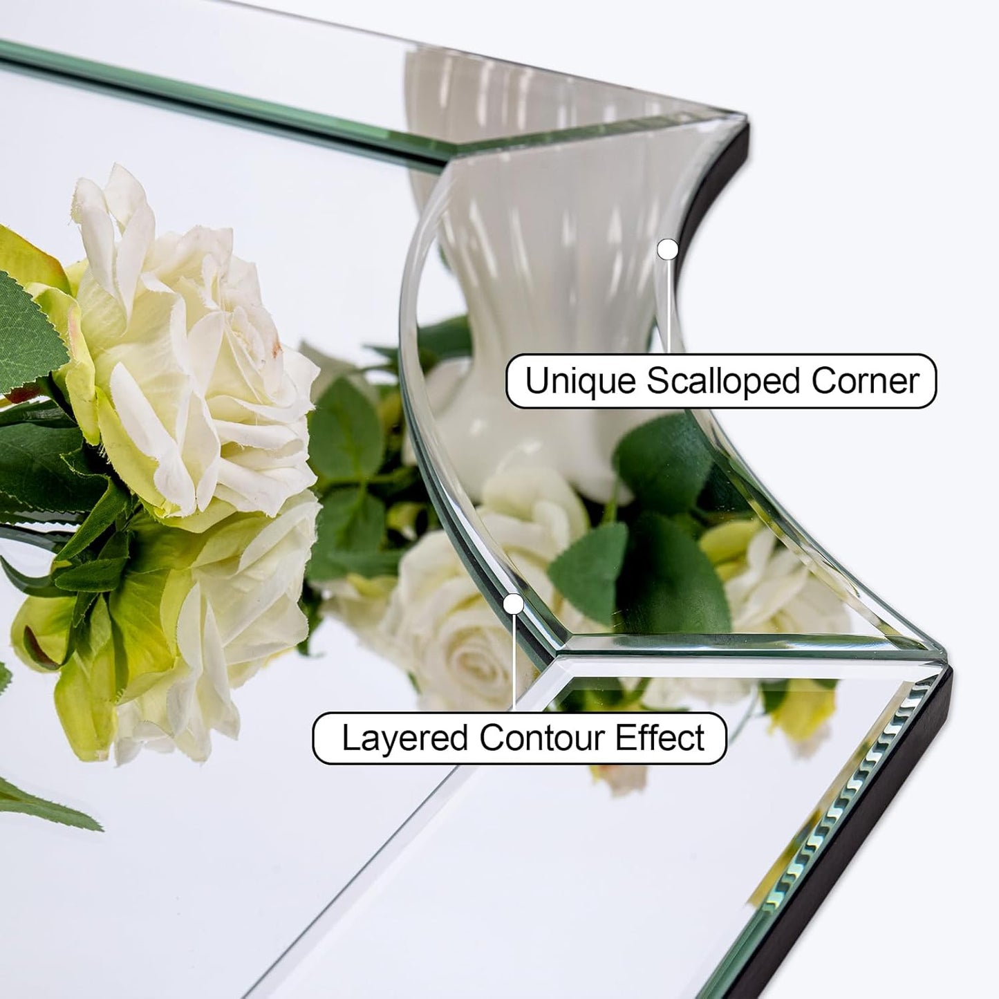 Decorative Mirror for Living Room, 27.6'' X 39.4'' Large Scalloped Mirrors with Glass Pieces and Elegant Beveled Edges, Modern Bathroom Mirror Hang Vertically