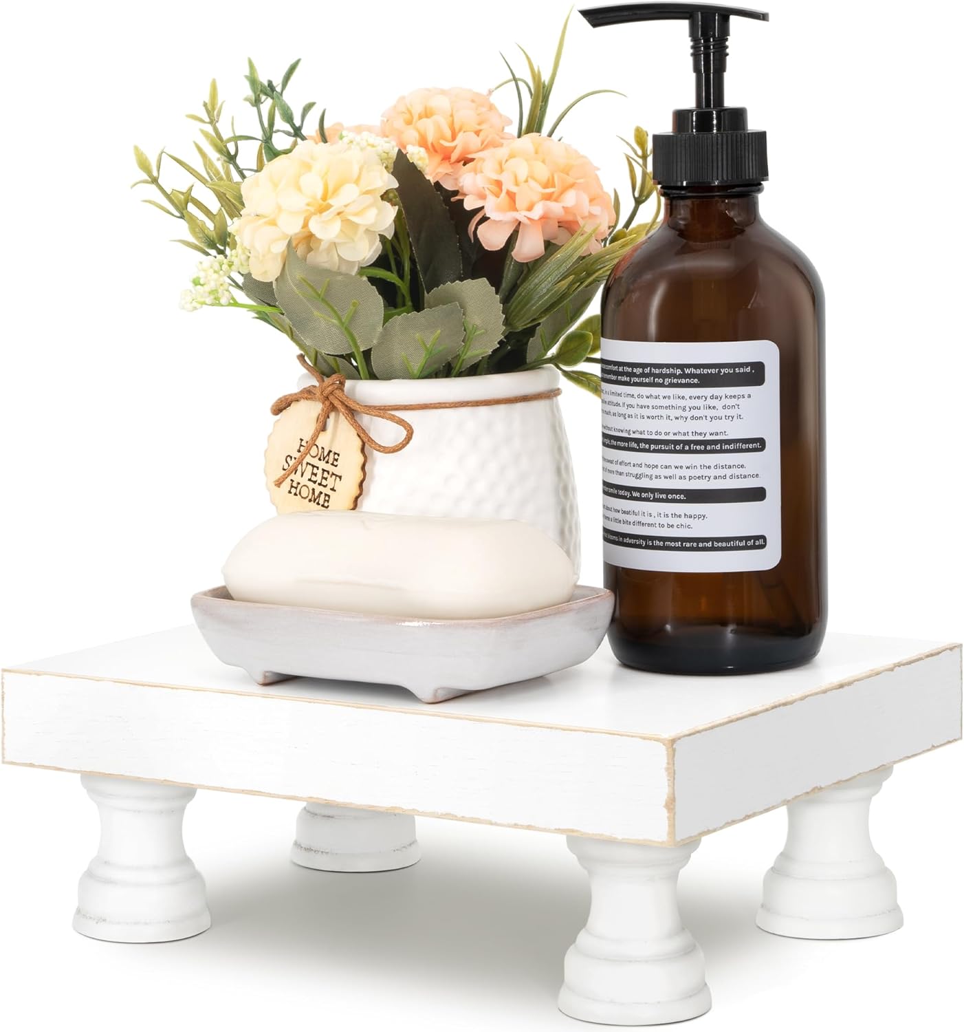 EOSAHR Decorative Wood Riser for Home Decor : Farmhouse Pedestal Stand for Display and Rustic Soap Holder for Sink Organizer - Retro Display Tray for Your Home, Livingroom, Bathroom,and Kitchen