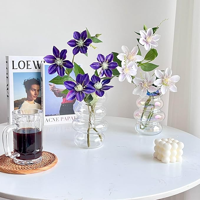 BLOFLO Transparent Glass Hydroponic Flower Vase, 7-Inch Clear Glass Vase, Four-Layer Geometric Glass Vase for Home Décor, Modern Bubble Glass Vase for Home Office Wedding Table Decoration (Clear)