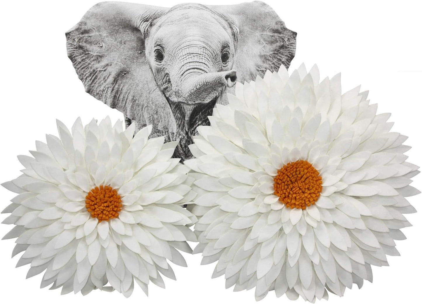 Contempo Lifestyles Design Patented 3D Daisy Flower Decorative Pillow - Couch & Bed Shaped Pillow (18" Flower, 16" With Insert, Ivory/Gold)