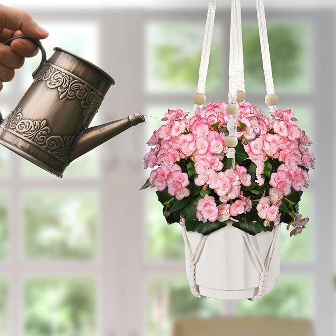 Macrame Plant Hanger, Hanging Planter Basket with Wood Beads, Decorative Boho Flower Pot Holder for Indoor and Outdoor, Ivory, 35 Inch Set of 2 (POTS NOT Included)