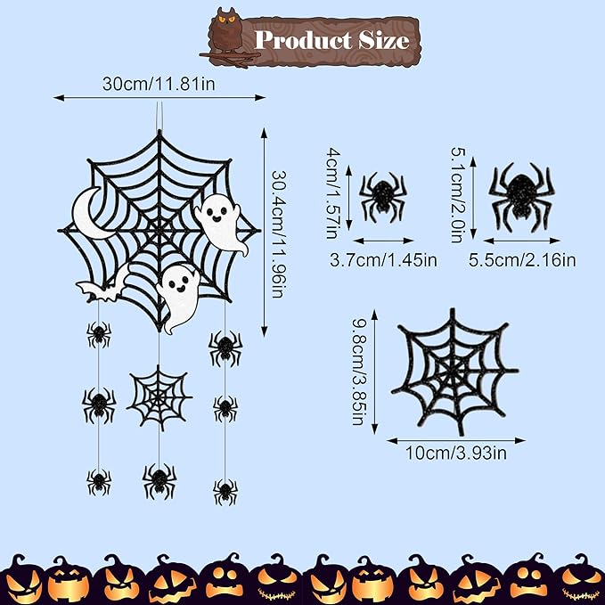 2Pcs Halloween Hanging Decorations, Spider Spiderweb Bat Ghost Door Decorations, Happy Halloween Sign Decoration Welcome Sign Hanging Ornaments for Home Wall Door Decor Party Supplies