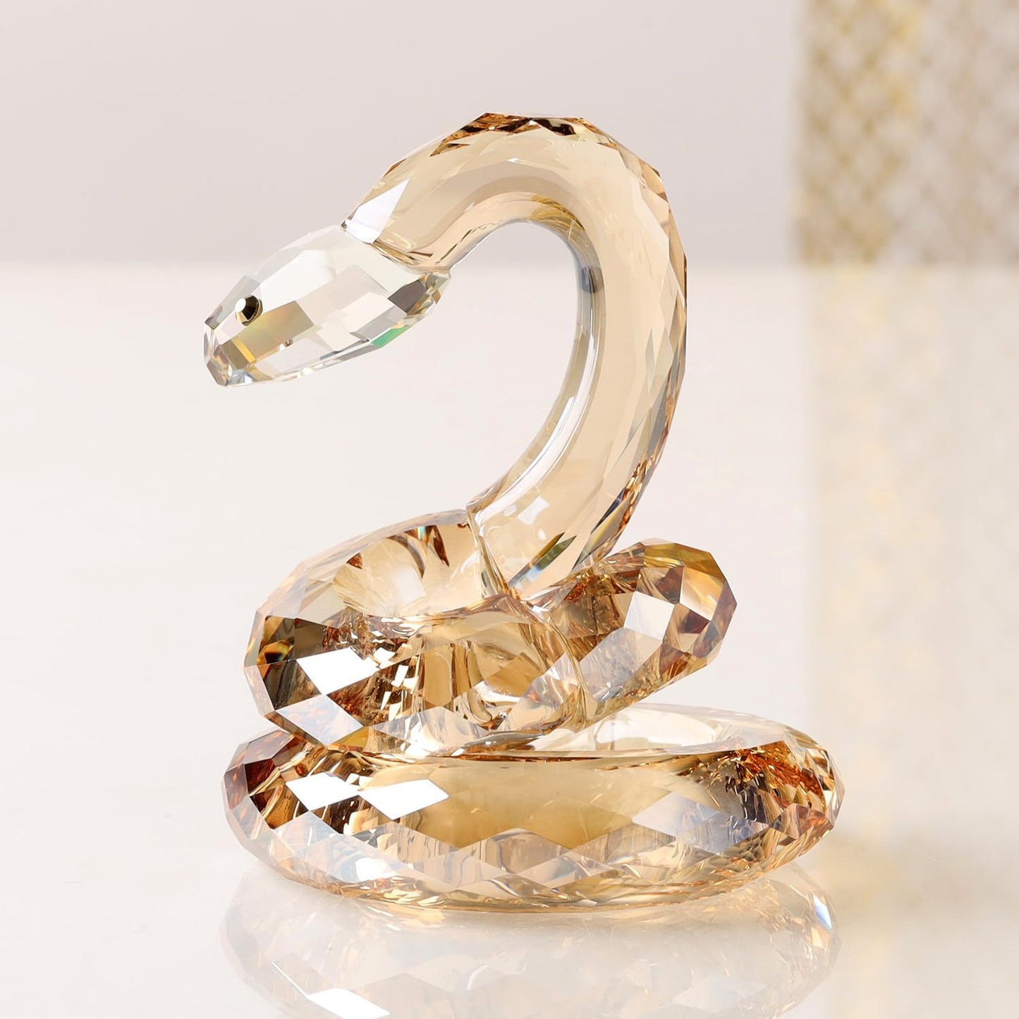 Crystal Coiled Snake Realistic Animal Holiday Collection Table top Ornament Home Decor Collectible Figurines Christmas New Year Gifts (Gold)