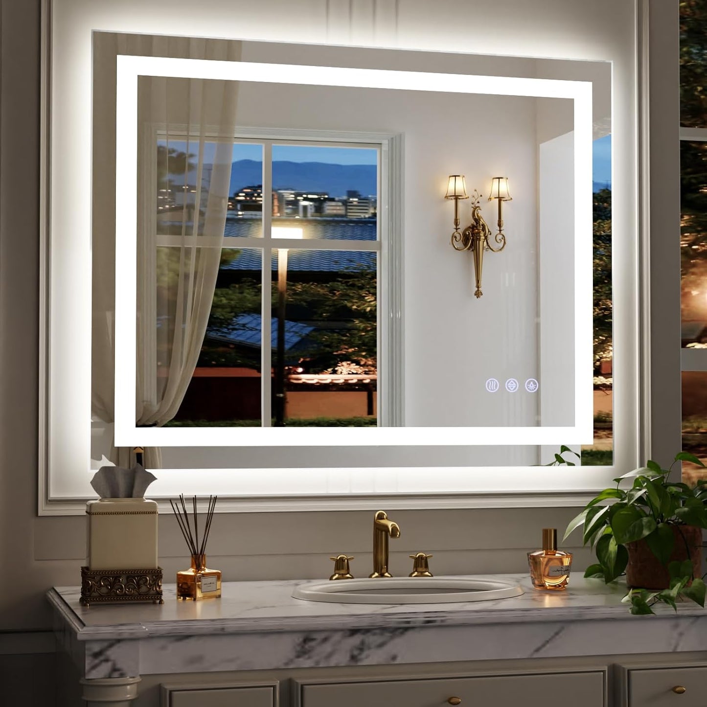 LED Bathroom Mirror, 40"x 30" Smart Bathroom Vanity Wall Mirrors with Lights, Anti-Fog, Dimmable, Backlit + Front Lit, 3 Color Modes, Memory Function