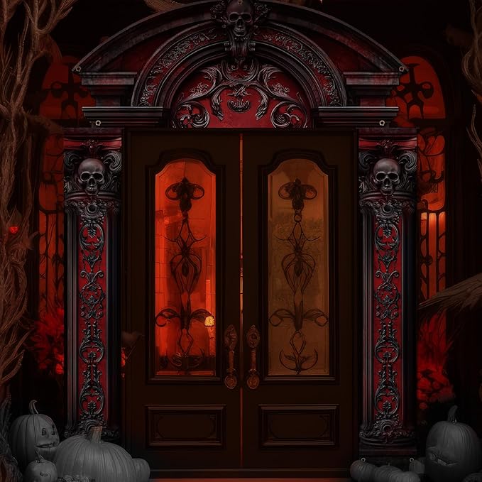 3 Pcs Halloween Cemetery Archway Halloween Cemetery Banners Gothic Outdoor Banners Sign Banner Decorations for Outdoor Party Supplies (Red Classic)