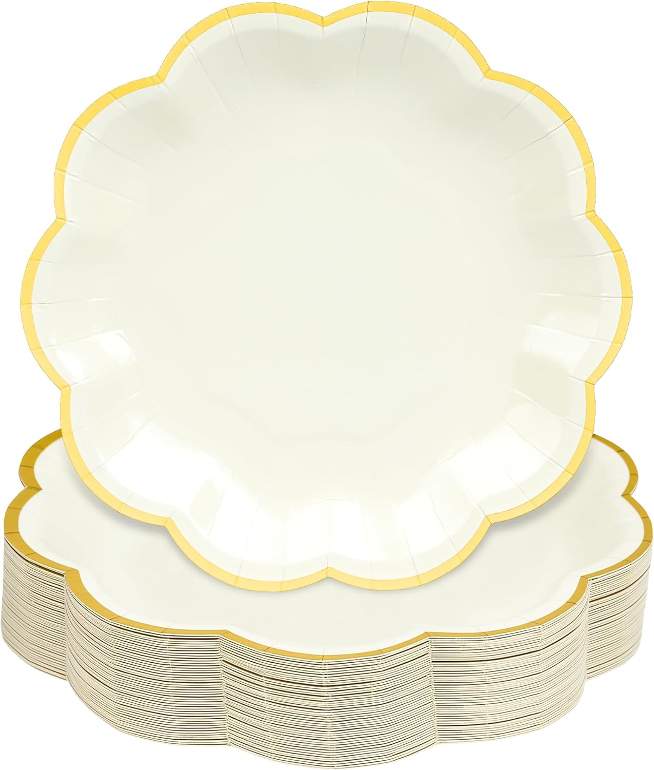 Beige Party Plates Cream Dessert Paper Plates 7inch Gold Foil Scalloped Edge Disposable Cake Plates for Tea Party Birthday Bridal Baby Shower Wedding Party Supplies (48, Beige)