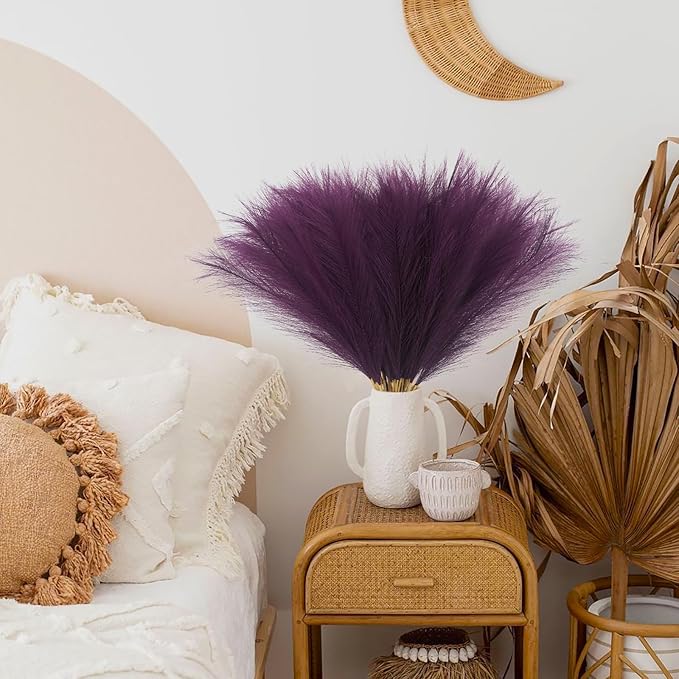 50pcs Pink Faux Pampas Grass Decor, 21.6" Short Artificial Pompous Grass Floral Fake Pompas Grass Branches Vase Filler Flower Arrangement for Home Wedding Boho Decor