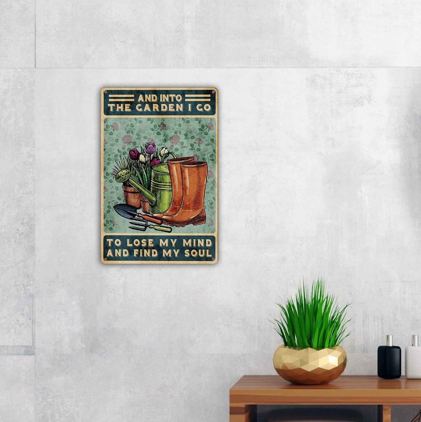 Funny Metal Tin Sign Wall Art Decor - Retro 'Into the Garden I Go to Lose My Mind' Sign for Home Decor Gifts
