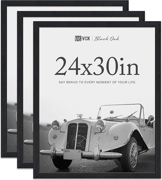VCK 24x30 Poster Frame Black Oak - 3 Pack, Exclusive Natural Textured Solid Wood Picture Frame, Horizontal and Vertical Formats for Wall with Included Hanging Hardware
