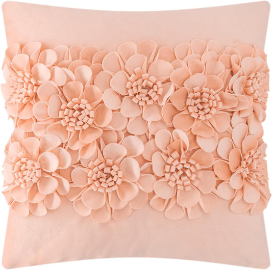 JWH Handmade 3D Flower Throw Pillow Covers Aesthetic Decorative Colorful Floral Accent Pillow Cases Stereo Pillowcase Cute Cushion for Car Bed Couch Bedroom Sofa 18x18 Inch Peach Pink