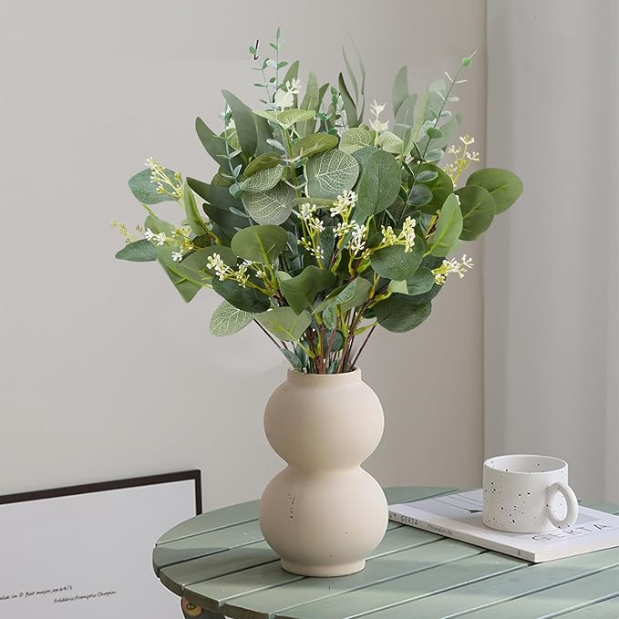 120 Pcs 4 Kinds Mixed Eucalyptus Leaves Stems Bulk Artificial Silver Dollar Leaves Picks Dried Eucalyptus Bundle Faux Spray for Wedding Vase Bouquet Floral Arrangement