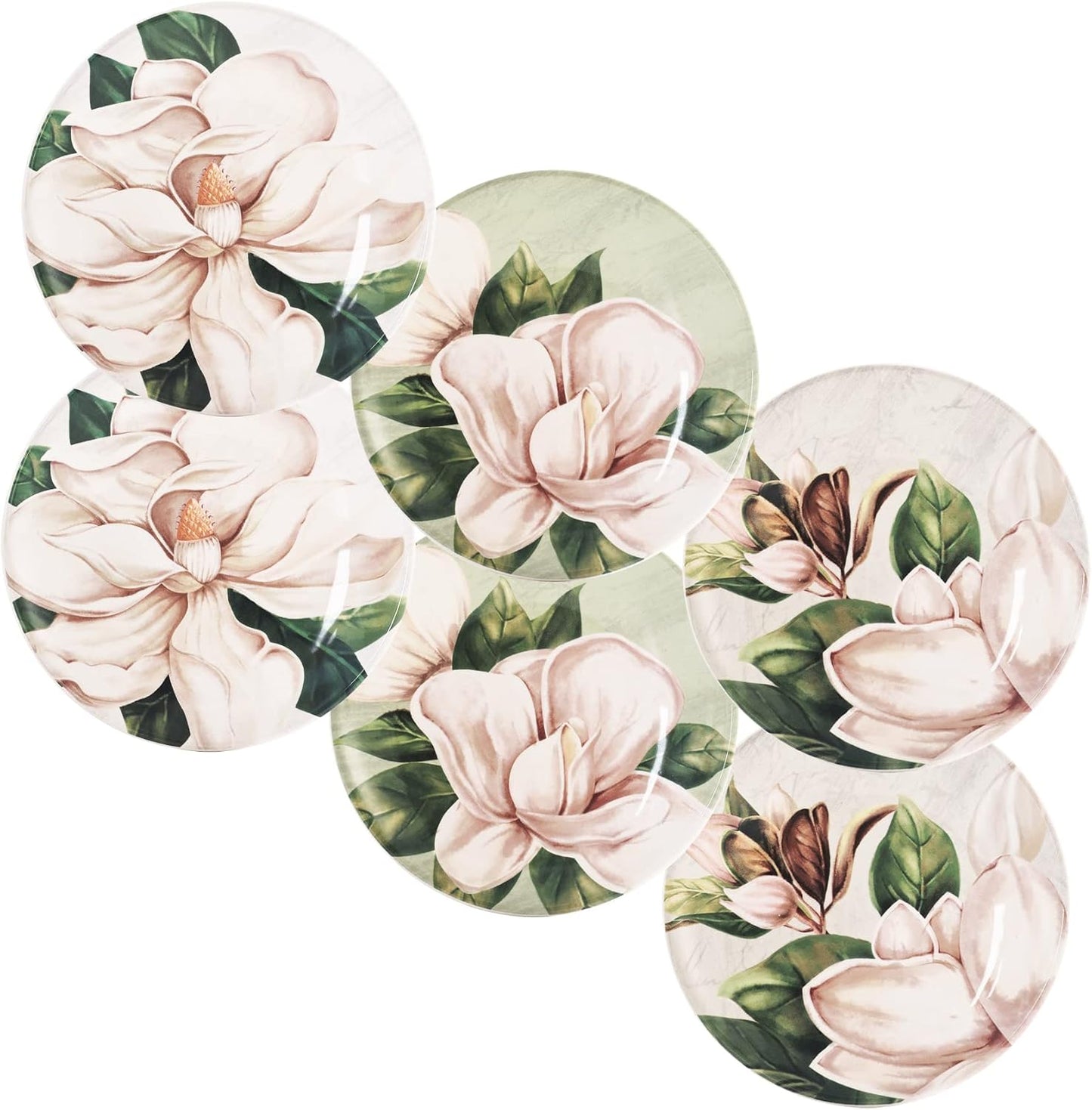 Bico Magnolia Floral Appetizer Plates Set of 6, 6 Inch Small Ceramic Dessert Plates for Snacks, Salad, Tablescape, Microwave and Dishwasher Safe, Gift for Housewarming and Thanksgiving