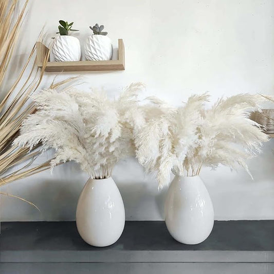30 Stems White Pampas Grass Fluffy, Boho Home Decor, Natural Fluffy Pompas Grass Natural Pampas for Living Room Decor, Table Decor, Boho Decor, Party Wedding Decor, Gift (17.7 inch, 30 White )