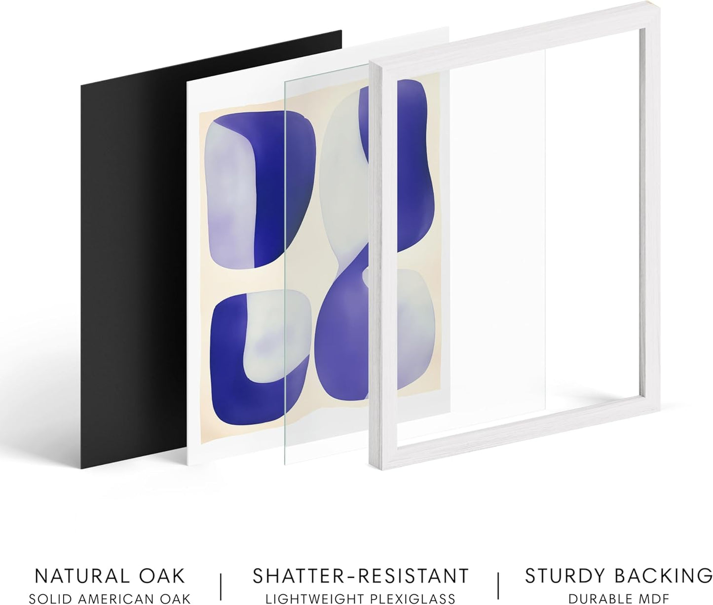 HAUS AND HUES Modern Abstract Wall Art - Blue and Green Living Room Art, Modern Artwork for Walls, Minimalist Picture for Living Room(Blue Tribal Shapes 2, White Frame, 12x16)