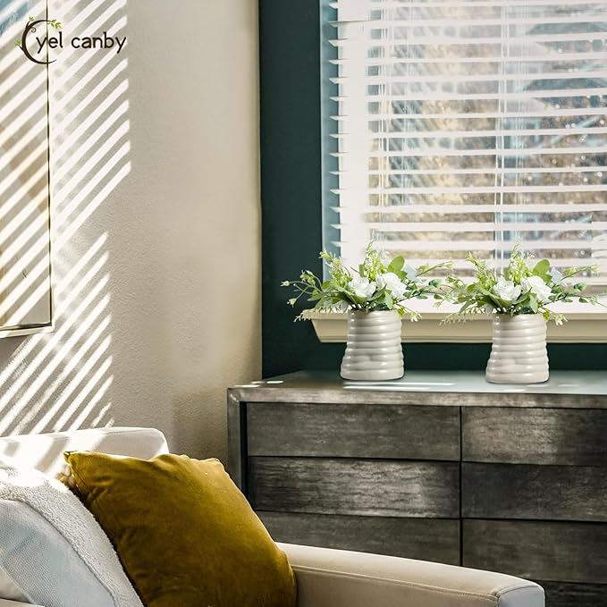 Small Fake Plants Potted Artificial Plants Indoor with Ceramic Pot Mini Faux Plants Artificial Greenery Flowers for Bedroom Bathroom Plants Home Office Room Coffee Table Decor