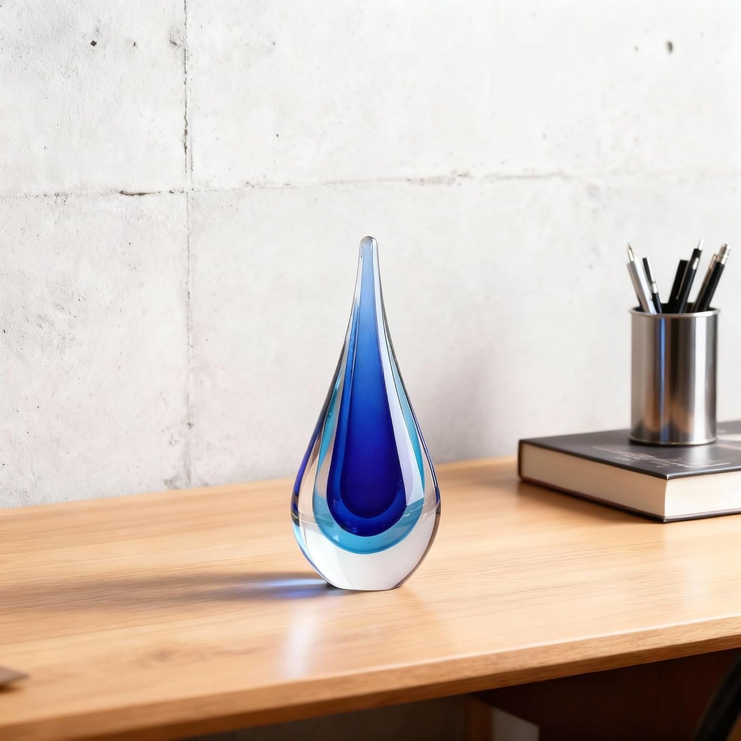DOVDOV Blown Glass Sculpture, Blue Glass Art Collectible Statue, Unique Teardrop Ornament, Suitable for Office, Bookshelf, Dressing Table, Living Room Coffee Table, or Mantelpiece Display.