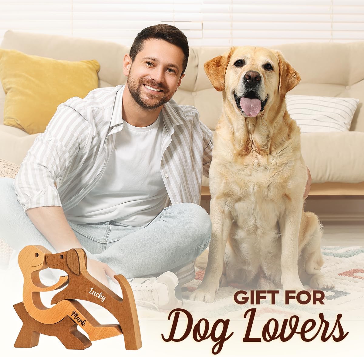 DOPTIKA Personalized Statue Home Decorations, Wooden Table Decor Sculpture, Wooden Pet Carvings, Dog Memory Statues Home Decor, Gifts for Dog Lovers, House Warming Gifts Ideas