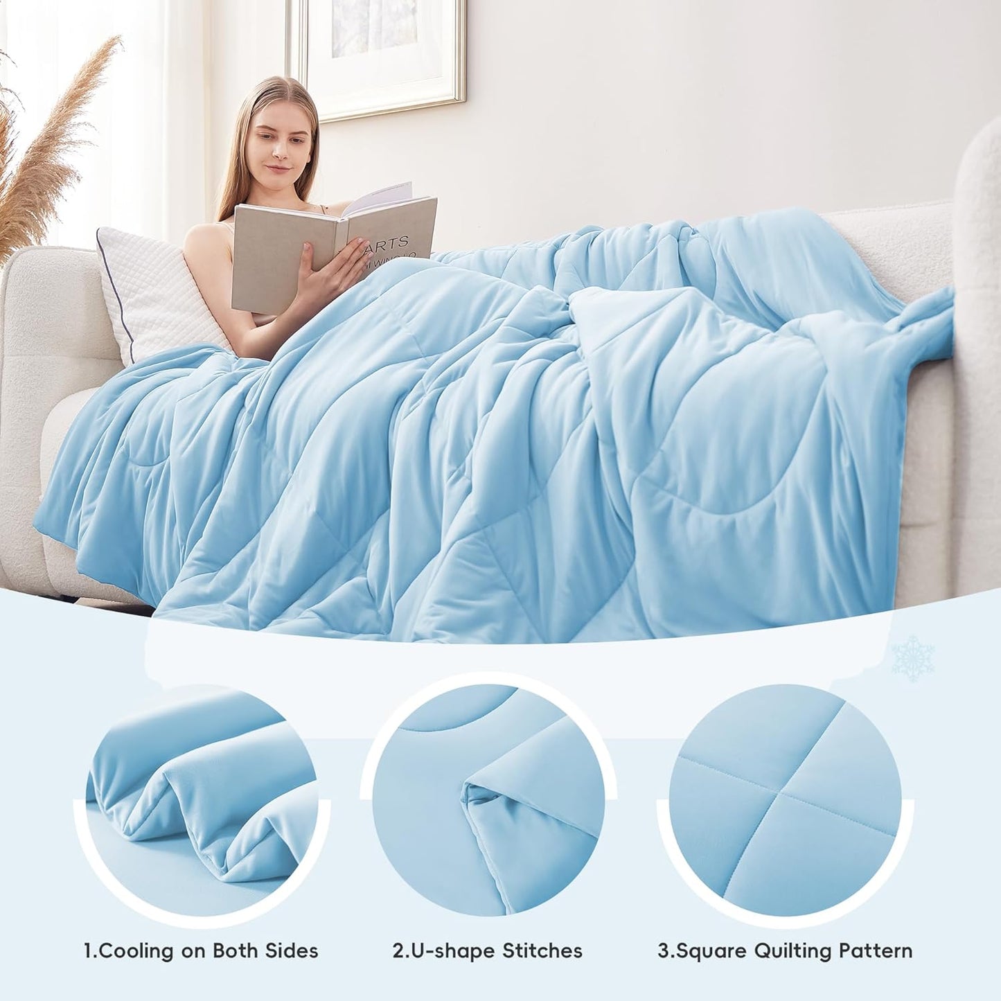 Cooling Comforter Twin/Twin XL Size, All Season Blanket for Hot Sleepers, Lightweight Comforter for Night Sweats, Double-Sided Cooling Bedding for Bed, Sofa, Office, Camping (Blue,68"*80")