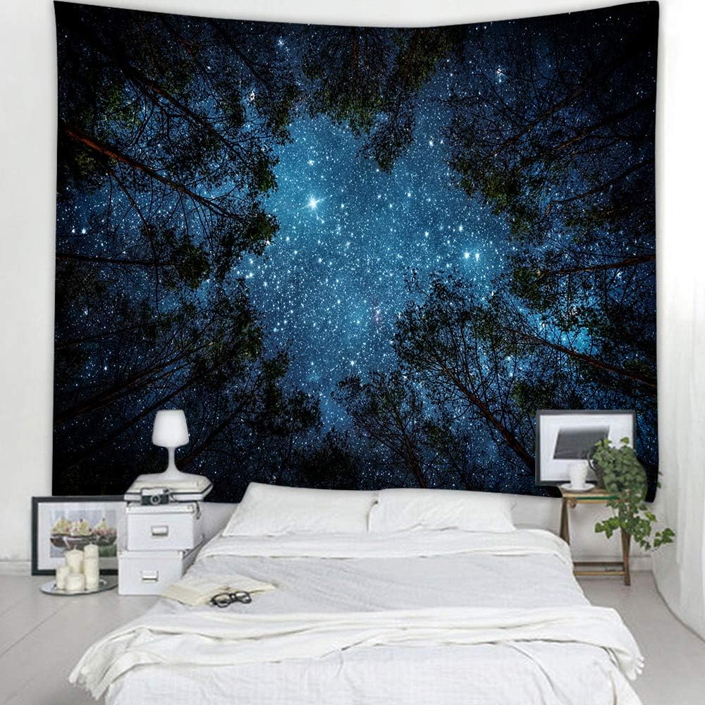 Llamazing Forest Tapestry Home Decor Landscape Living Room Bedroom Decoration Magic Tapestry Curtain (Looking Up at The Stars, 78''L×60''W)
