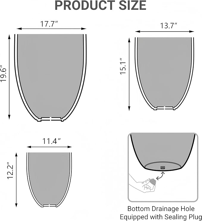 Wallowa 17.7"+13.8"+9.8" Dia Round Concrete Planter Set of 3, Large Indoor Outdoor Planter, Flower Pots with Drainage Holes and Sealing Plug for Garden, Patio, Home, Office Weathered Concrete Gray