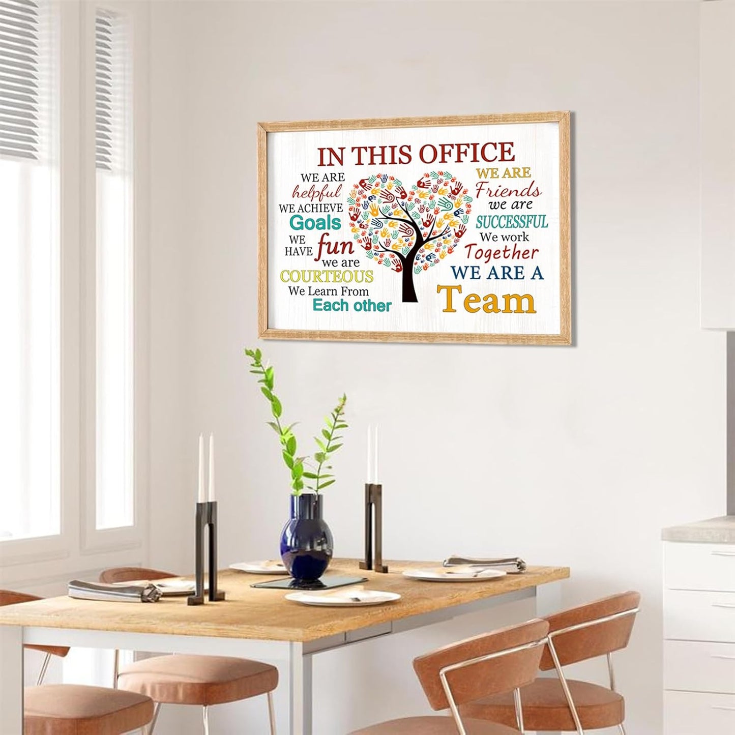 In This Office We Are A Team Wall Decor 24x18 Inch Frame Office Inspirational Wall Art, Motivational Teamwork Wooden Hanging Sign