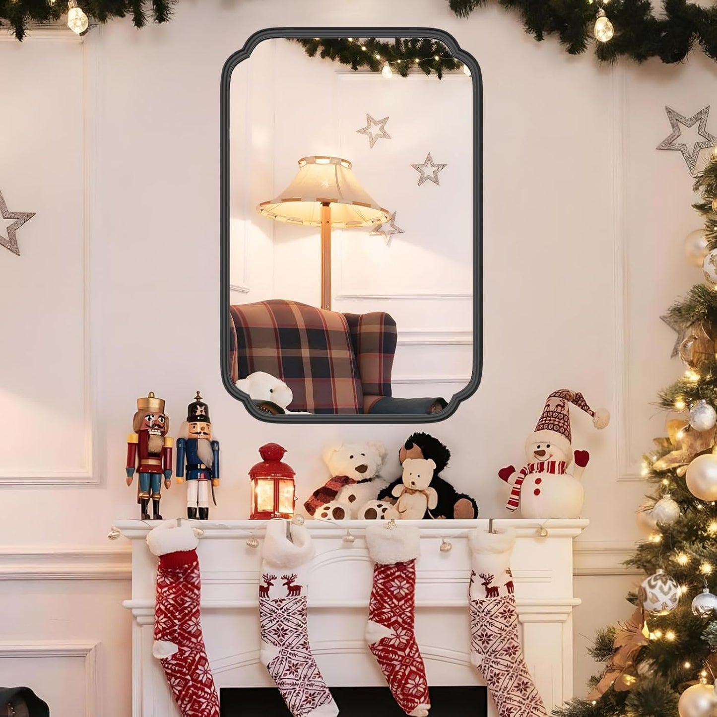 Black Bathroom Vanity Mirrors for Over Sink 24" x 36" Modern Rounded Corner Rectangle Mirror with Non-Rusting Iron Metal Framed Wall Mounted Decorative Mirror (Horizontal/Vertical)