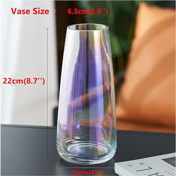 FANTESTICRYAN Modern Glass Vase Irised Crystal Clear Glass Vase for Home Office Decor (Neon Clear)