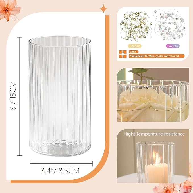 12pcs Glass Vase Cylinder Vases for Centerpieces Small Flower Glass Vases Bud Vases Home Decor Centerpiece Table Flower Vase Decorations for Office Beautification＆Holiday 6 Inch Tall