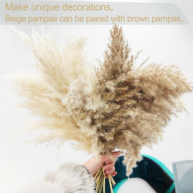 25 Stems Home Decor - Natural Dried Pampas Grass, Brown Pompas Grass, Dry Small Pampas Bulk for Living Room Table Decor, Boho Decor, Party Wedding Decor , Gift(17.7 inch, 20 Brown & 5 Female Pampas )