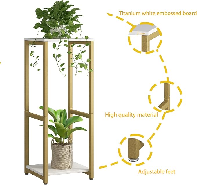Plant Stand Indoor Corner Tall 2 Tier Metal Modern Flower Storage Plant Shelf Holder for Living Room Balcony Garden,Gold (2 Tier-Gold)