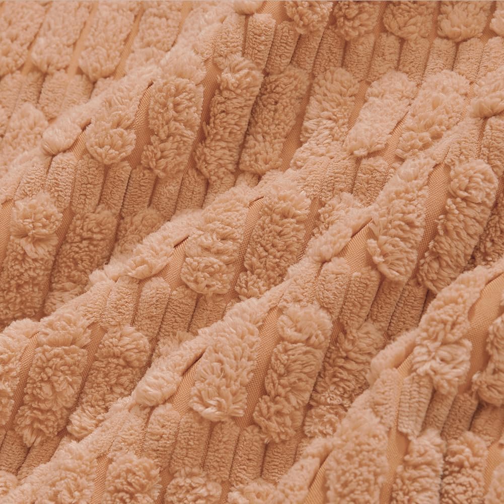 Fancy Homi 4 Packs Peach Decorative Throw Pillow Covers 24x24 Inch for Living Room Couch Bed, Rustic Modern Farmhouse Boho Home Decor, Soft Plush Corduroy Cute Square Accent Cushion Case 60x60 cm