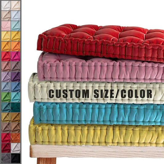 Custom Bench Cushion, Velvet Tufted Bench Cushions for Indoor, Tufted Button Design, 70D High Resilience Foam Soft and Comfortable, 90+ Colors