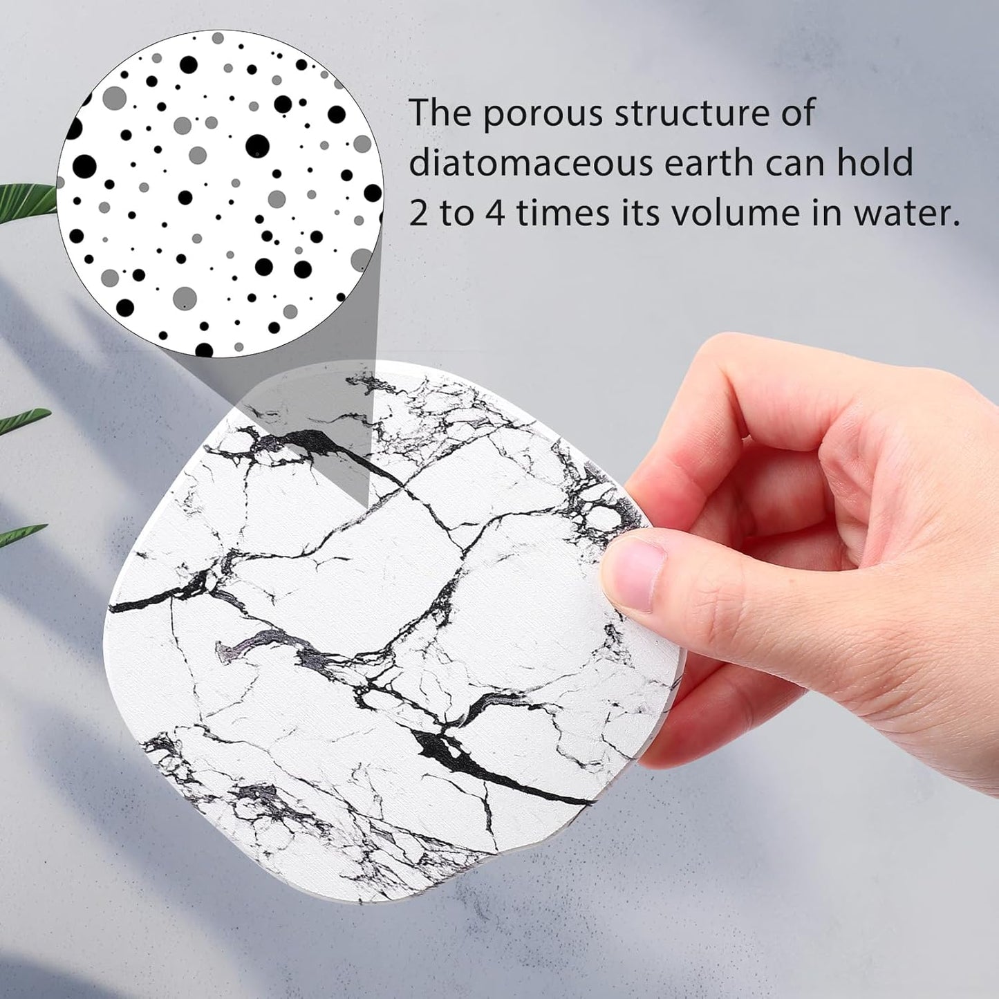 Diatomaceous Earth Coaster ，Set of 4，Unique White Absorbent Coasters for Drinks，Modern Aesthetic Instant Dry Stone Drink Coasters（4,Marble White）