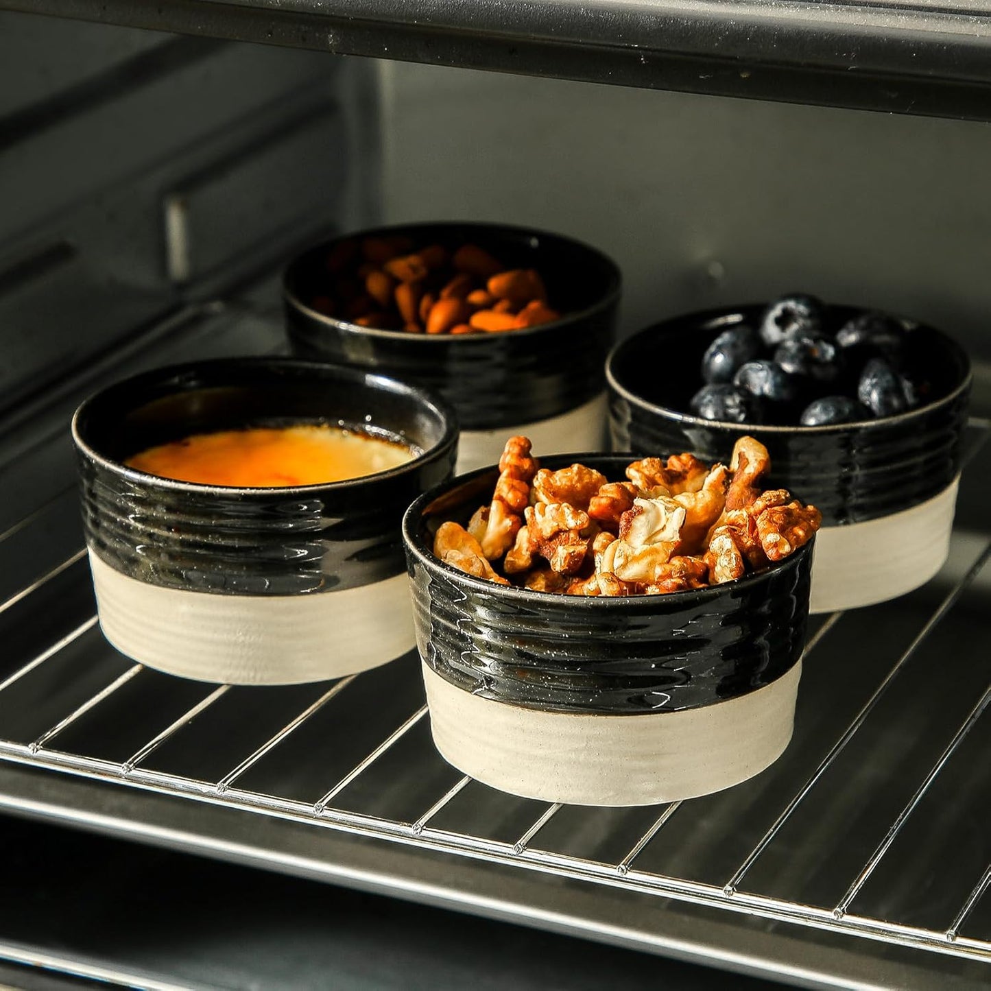 Hasense Ramekins 8 oz, Ceramic Creme Brulee Souffle Ramekins Set of 6, Baking Dishes Oven Safe, Mini Bowls for Pudding, Lave Cake, Pot Pie, Dipping Sauces, Black