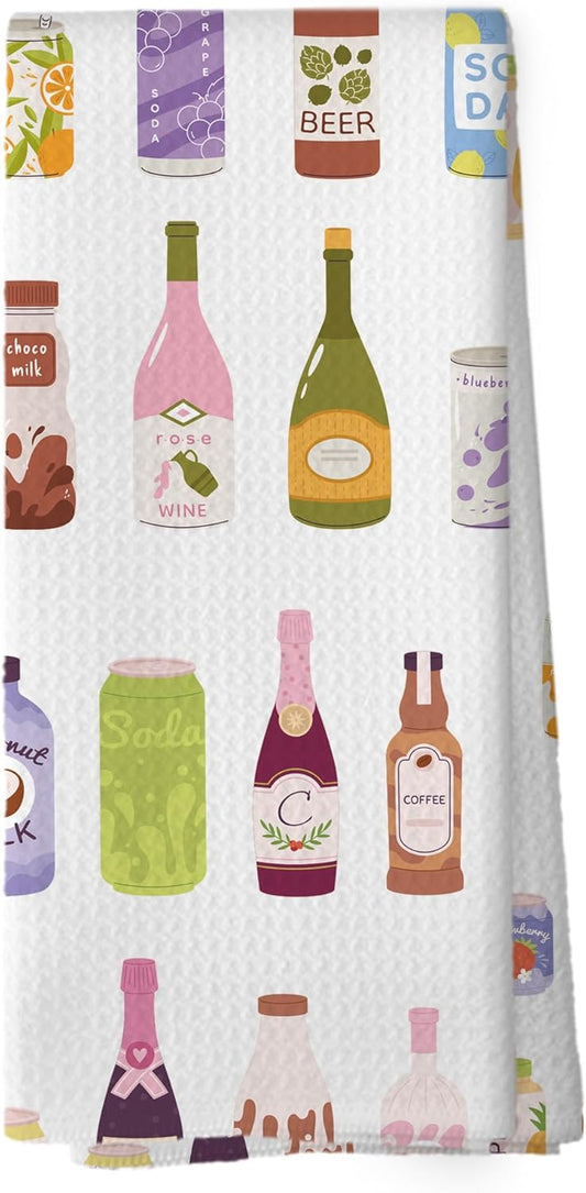 Drinks Kitchen Towels - Wine Dish Towels for Bartender, Alcohol Gifts, Beer Juice Bar Cart Decorative Absorbent Dishcloths Hand Towels for Bar Club Kitchen Decor 16x24 Inches