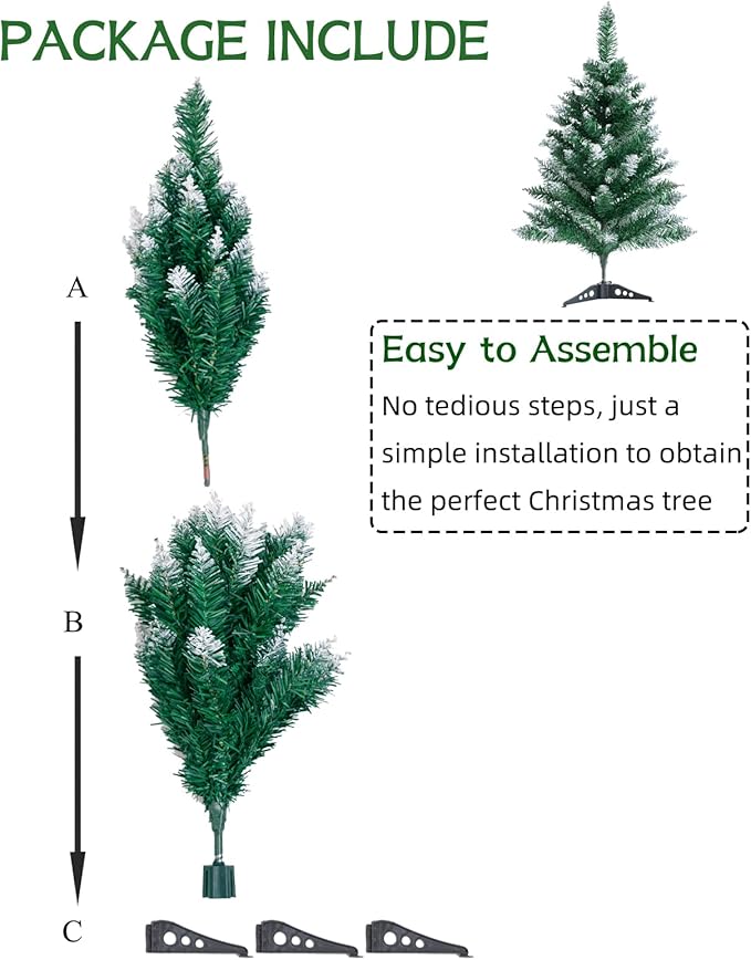 2Ft Artificial Christmas Tree Green Tabletop Christmas Tree with Flocking Snow Frost Tips Plastic Stand Mini Xmas Pine Tree for Party Supplies Indoor Outdoor Holiday Home Decoration