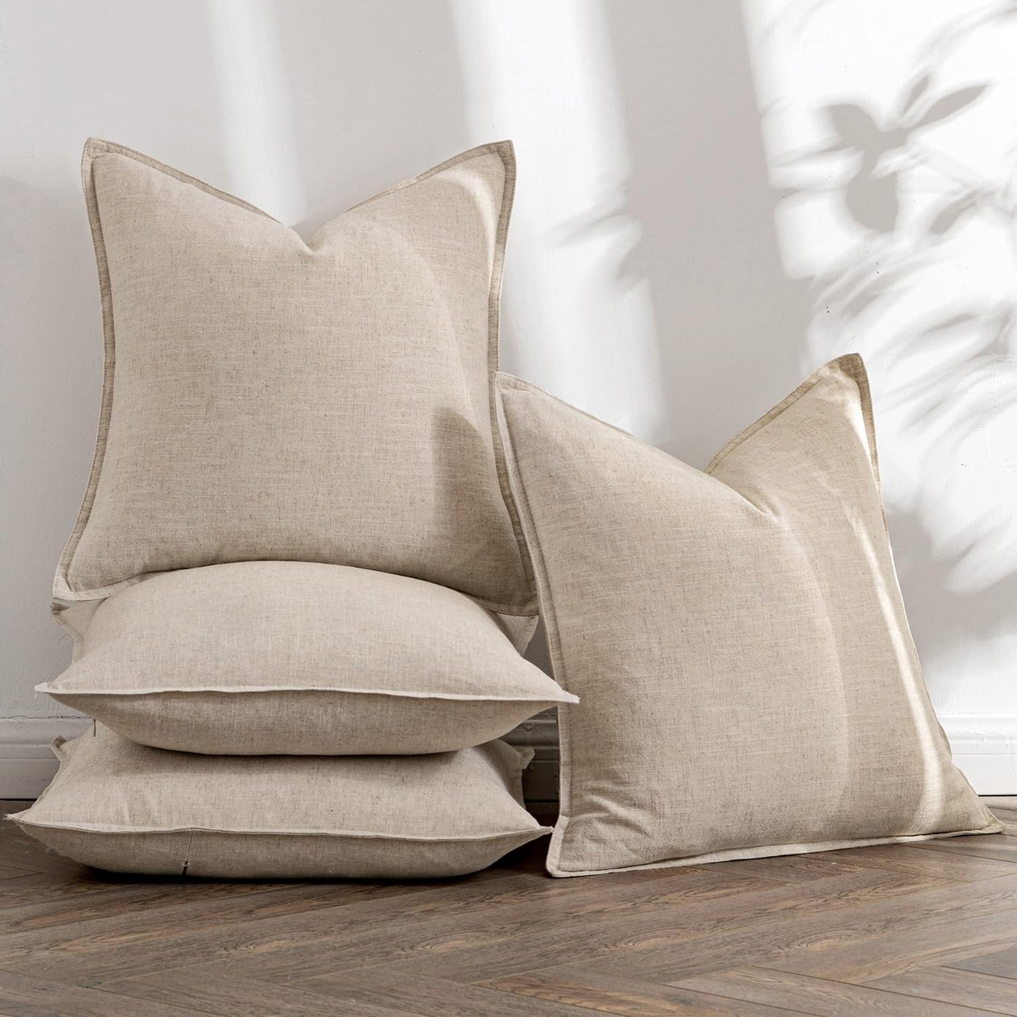 MIULEE Beige Linen Pillow Covers Pack of 4 Decorative Natural Solid Throw Pillow Covers Soft Accent Boho Farmhouse Couch Pillowcases Modern Home Decors for Living Room Bed Sofa 18x18 Inch