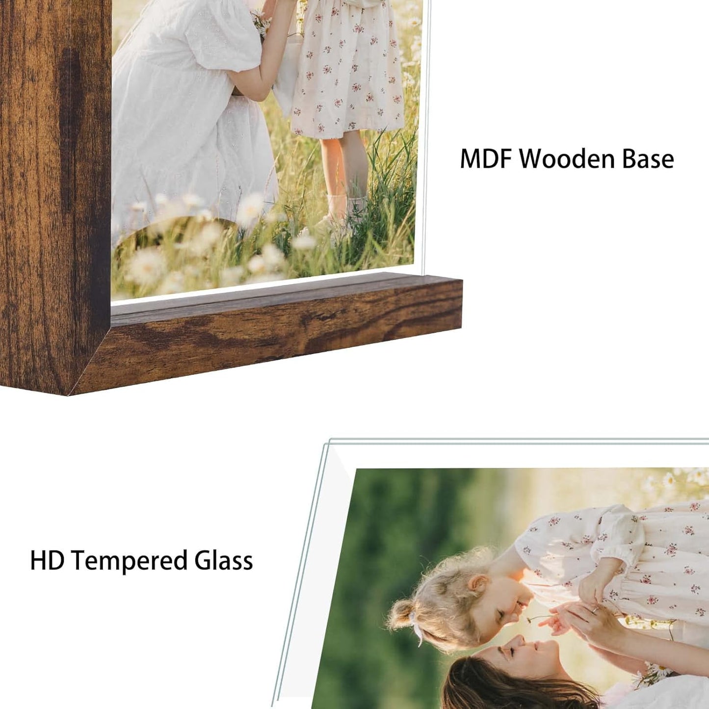 Lavezee 8x10 Picture Frames Set of 2, Rustic L Shaped Double Sided Frame for 8 by 10 Photo, Made of Brown Base and HD Tempered Glass Covers for Table Top Display