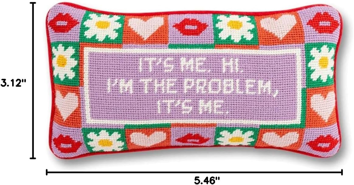 FURBISH Needlepoint Decorative Throw Pillow, Song Lyrics, Small Embroidered Accent Pillow for Bed, Chair, Couch, Sofa, Eclectic Home Decor (It's Me)