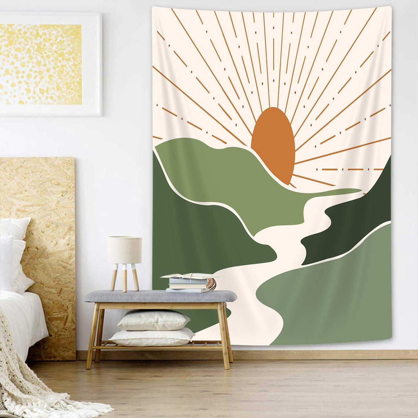 DYNH Boho Mountain Sun Vertical Tapestry, Sunset Sunrise Abstract Nature Landscape Tapestries, Aesthetic Minimalist Wall Hanging for Bedroom College Dorm Asthetic Home Decor,60X80IN