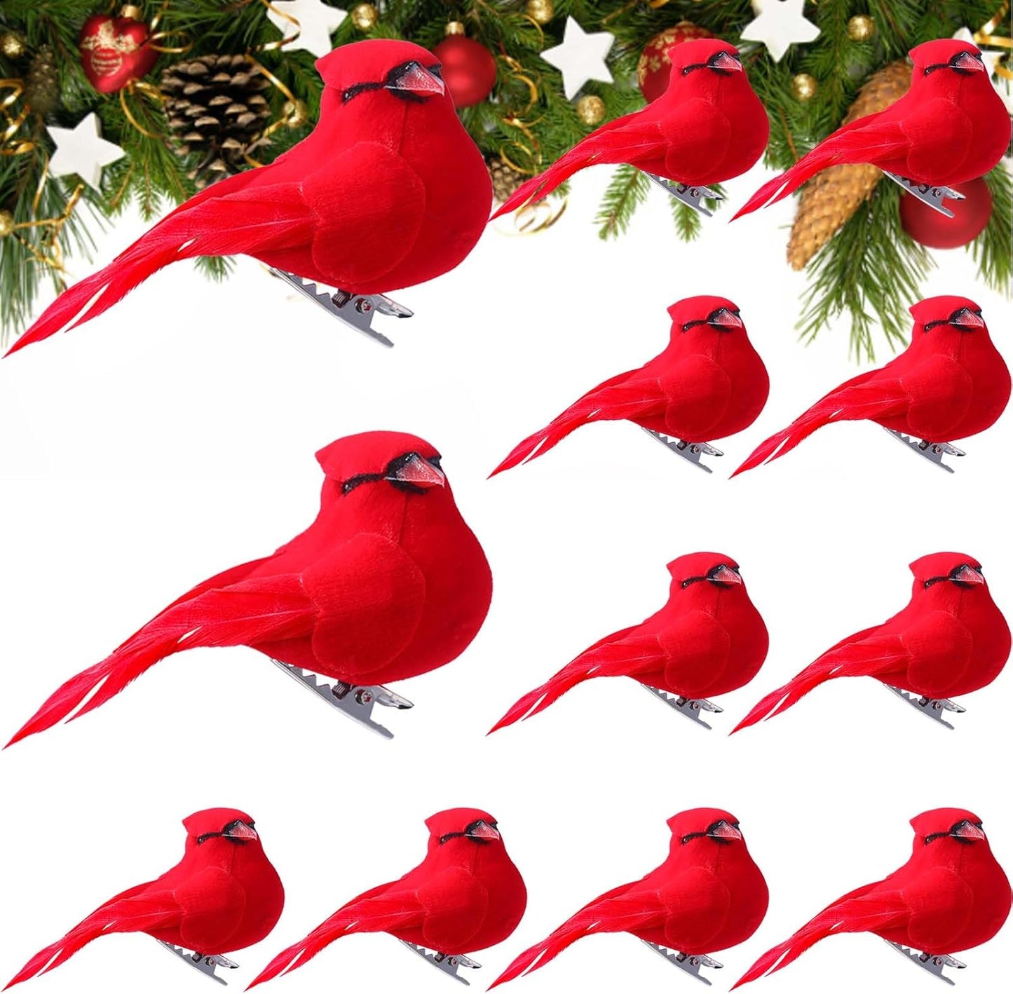 JOICEE 12 Pcs Cardinal Red Birds for Crafts, Mini Cardinal Artificial Tiny Red Birds Ornaments with Clip on Christmas Tree Decorations for Xmas Tree Wreath Yard Patio Home Decor