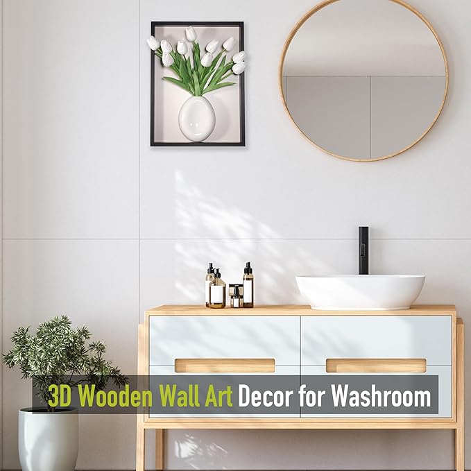 yimido Plant Picture Frame Wall Decor – Wall Planters for Indoor Plants, 3D Wall Art Frame with Ceramic Vase and Artificial Tulips, Hanging Plant Holder for Living Room, Bedroom, Hallway, Black