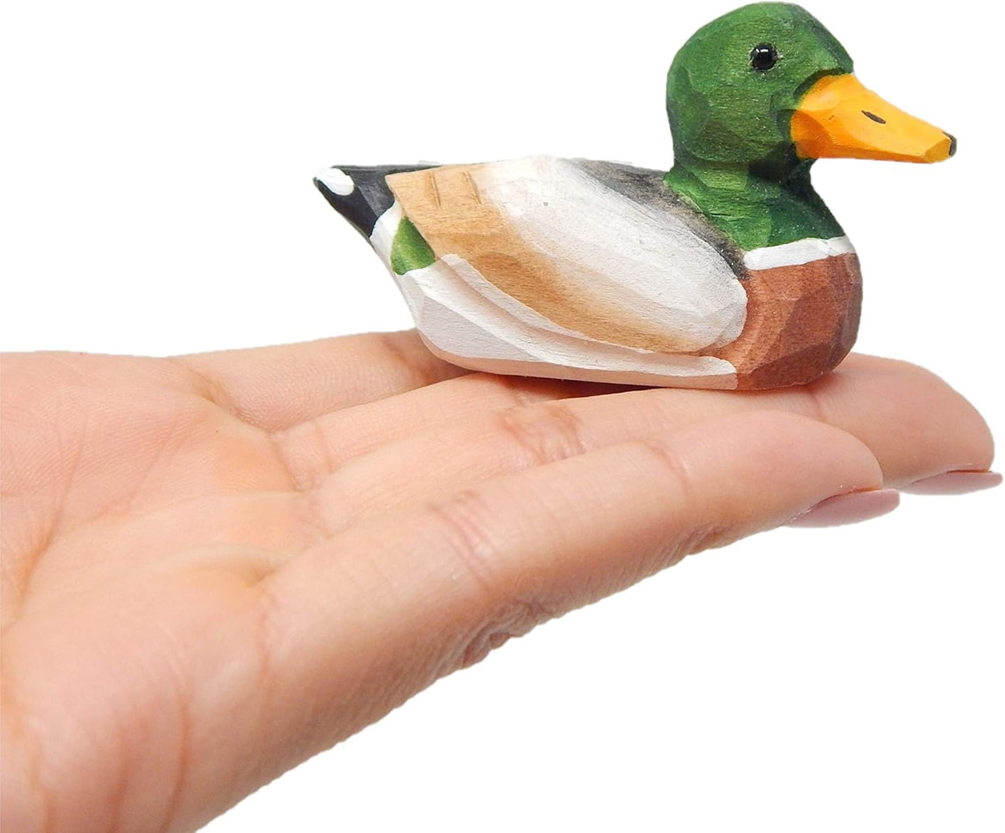 Hand-Carved Duck Wood Figurine Statue Decoration - Decoy Small Animal Miniature Sculpture. Nature-Inspired Gifts & Collectibles (Male Mallard)