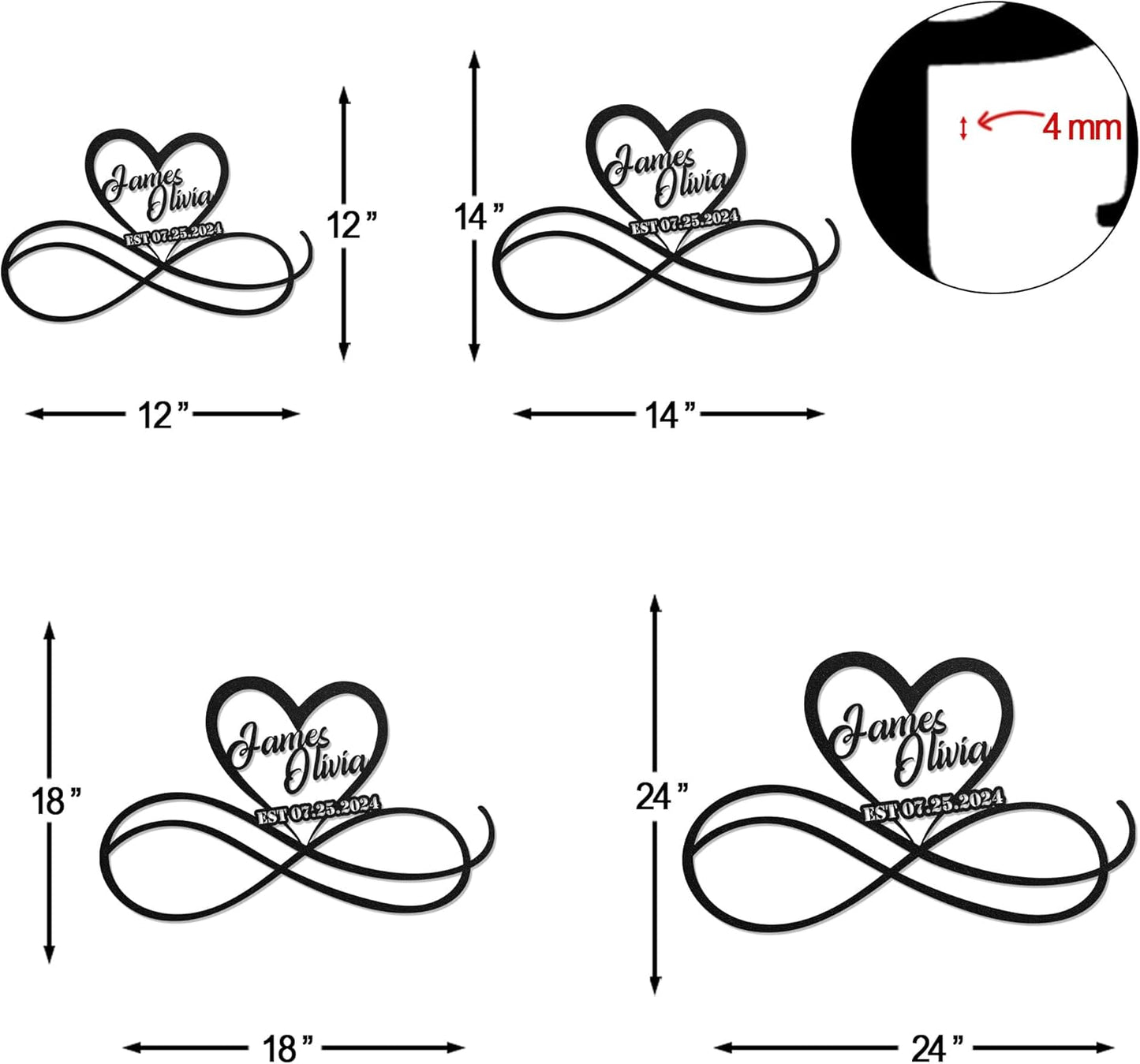 LULLBABYMALL Personalized Love Metal Sign - Customized Names and Date Wall Art, Infinity Metal Signs for New Home, Wedding, Couple, Christmas